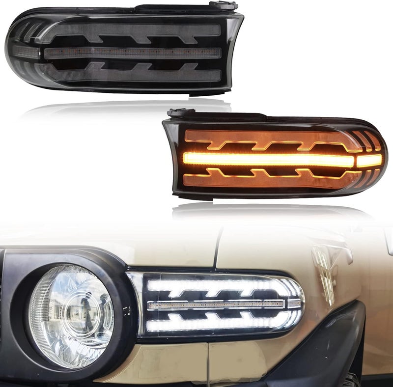 PGTOPONE Smoke Lens Switchback White/Amber LED Front Headlight Compatible with Toyota FJ Cruiser 2007-2021 Accessories Function As Daytime Running Lamp and Turn Signal Light 2 in 2 - Image 1